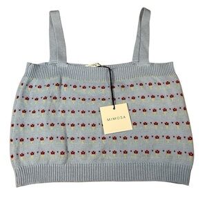 Mimosa Spaghetti Ribbed Crop Top Womens Size Large Blue Floral